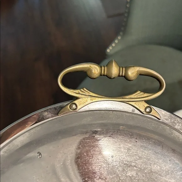 Round Silver Tray with Gold Handles - Picture 3 of 3